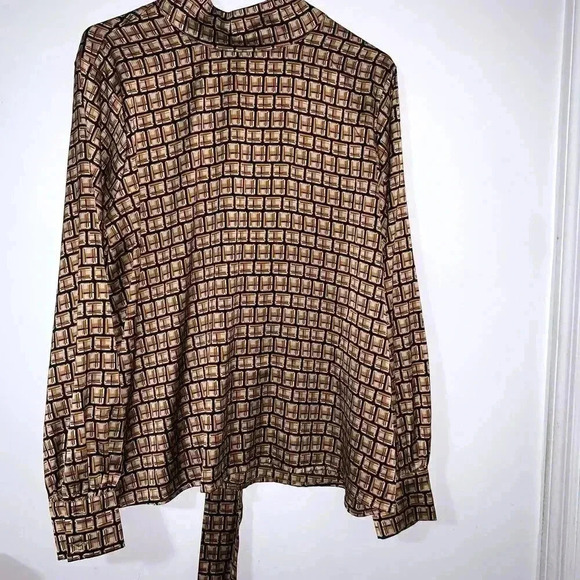 Worthington Women's Long Sleeve Blouse, size XL Split Tie Neck Geometric blouse - Picture 3 of 9